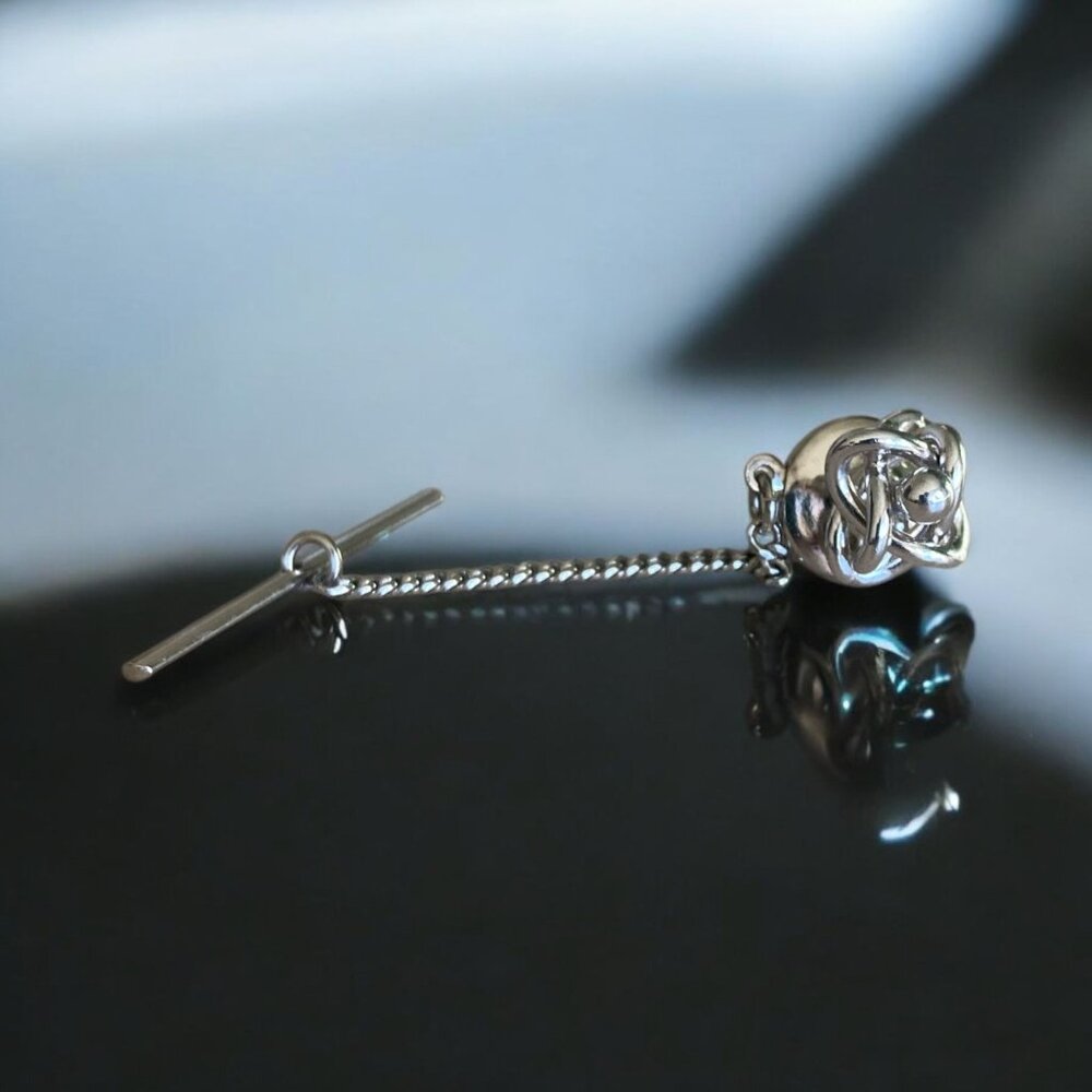 Vintage Silver Knot Tie Pin With Chain & T-Bar